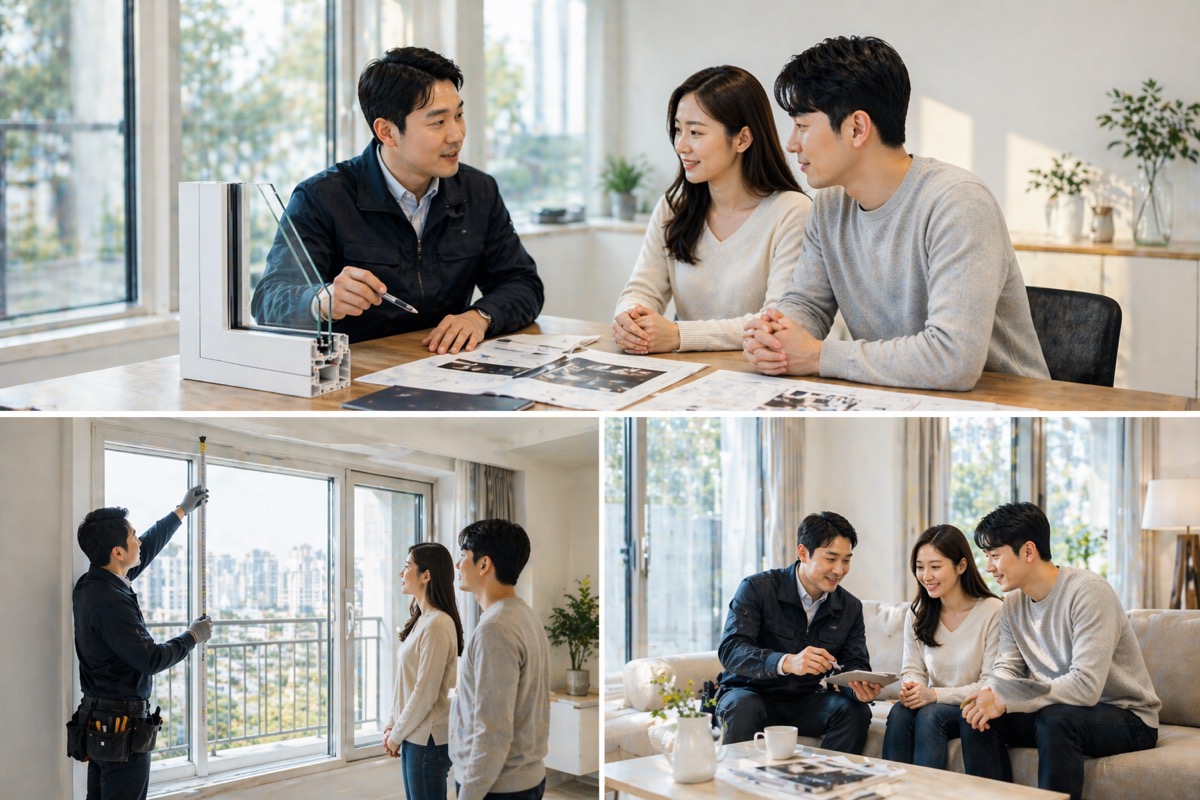 샤시 시공이 완료된 현장 사진