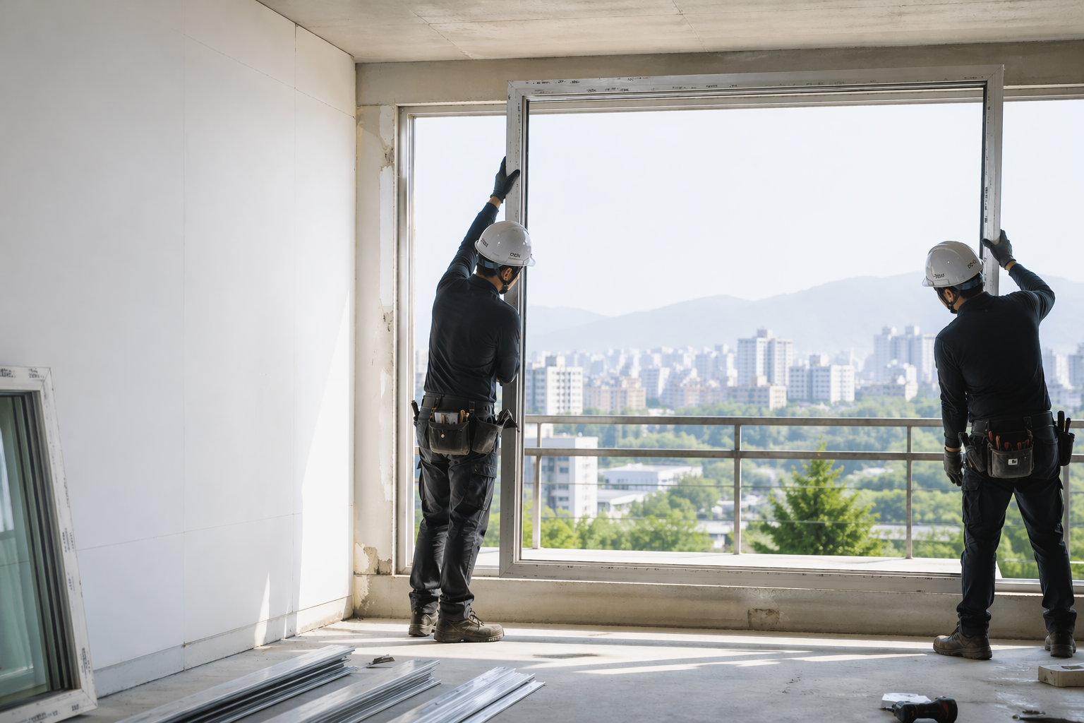 샤시 시공 현장을 상징하는 메인 이미지